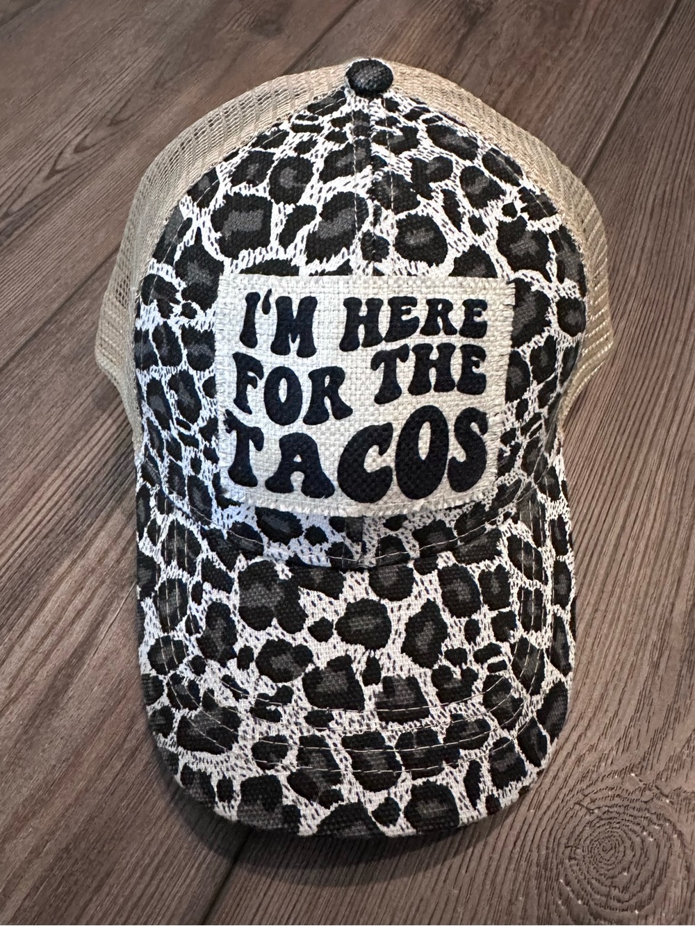 Leopard Here For The Tacos Hat Adjustable Distressed Brown Baseball Hat